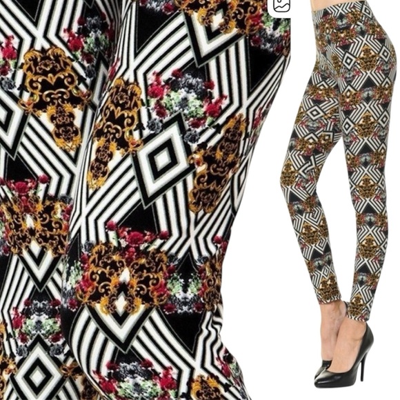 NWT! HIGH WAIST YOGA UNIQUE GEOMETRIC PRINT SOFT BRUSHED FULL LEGGINGS - Picture 1 of 5